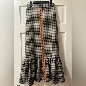 Junee Checkered Skirt with Leayher Strip Details and Peplum Bottom